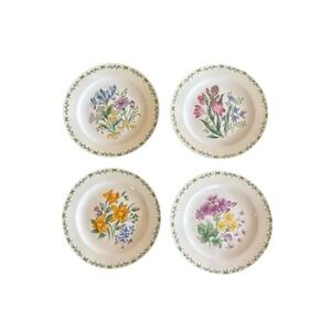 Set of 4 Thomson Pottery Floral Garden Salad Dessert Plates 7" Vintage